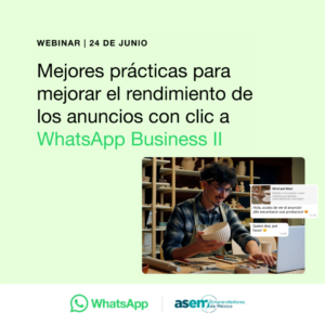 Webinar sobre ventas efectivas con WhatsApp Business, anuncios en Meta y estrategias para atraer, convertir y fidelizar clientes.