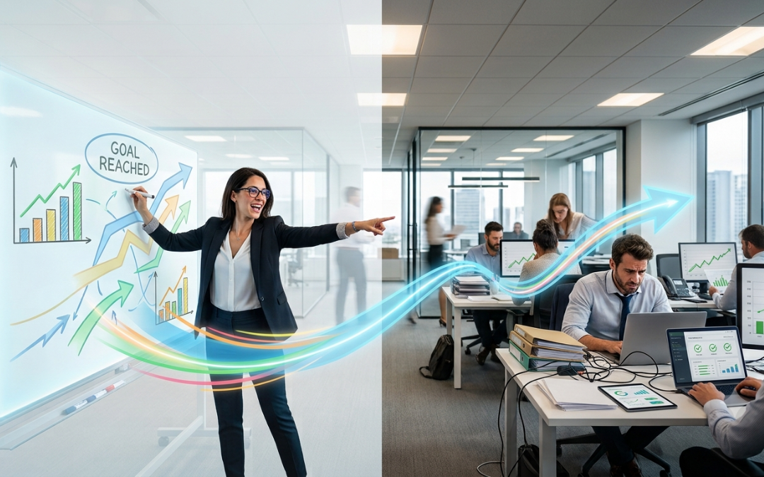 Equipo de trabajo analizando la estrategia y el crecimiento de una empresa